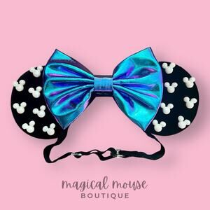 ❤️ Midnight Pearl Elastic Velvet Minnie Ears | Disney-Inspired Adjustable Ears